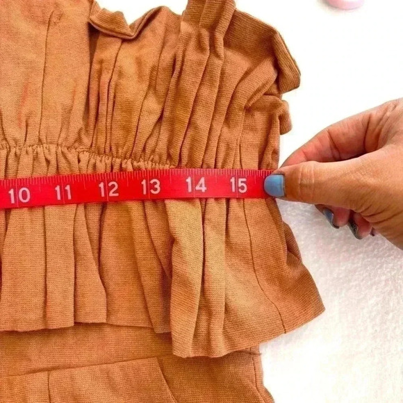 Vici Blush Pink Strapless Ruffled Pockets 70’s 100% Cotton Shorts Romper Size M - Picture 14 of 16